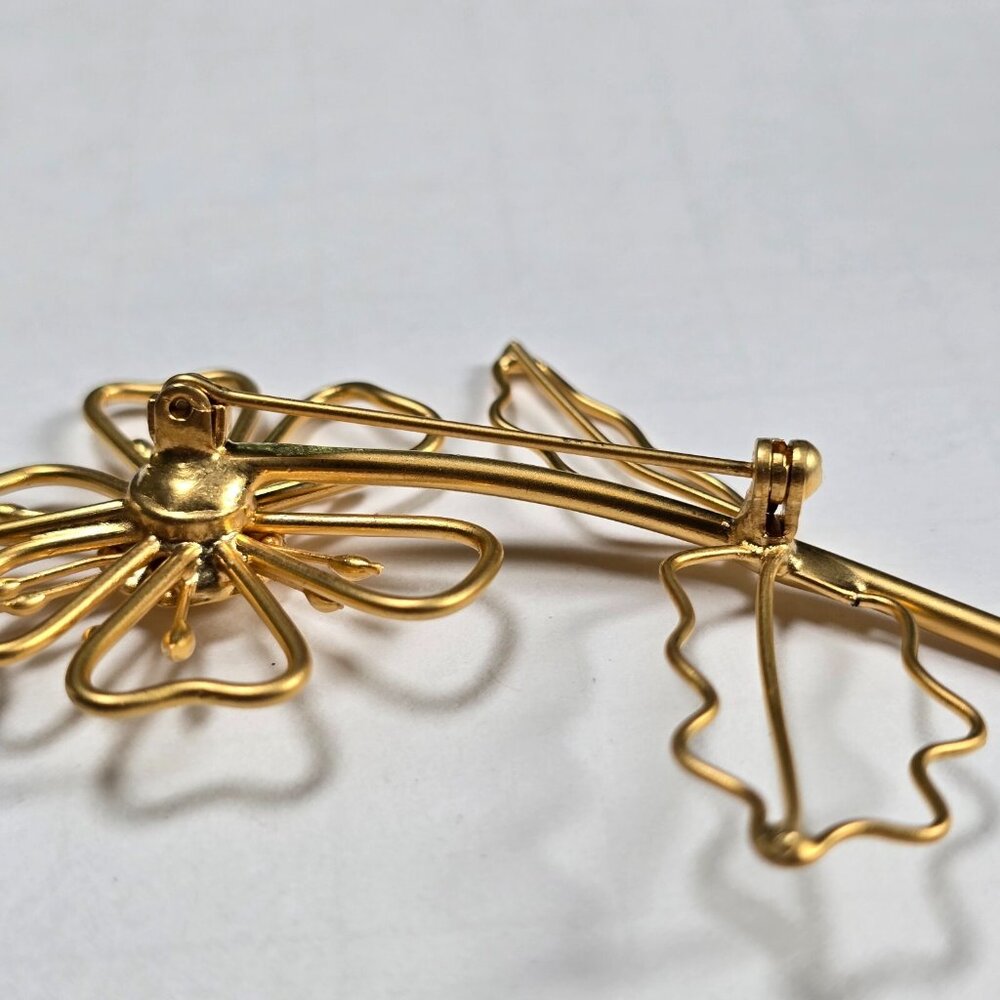 Gold Tone Flower Brooch Open Wire Daisy Mid Century Modernist Statement Vintage - Picture 7 of 10
